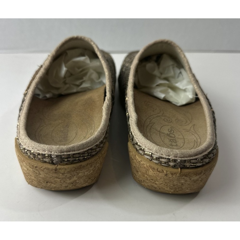 Taos Primavera Woven Leather Tan Bronze Basketweave Clogs Cork Sandals US 8 8.5 - Picture 7 of 13